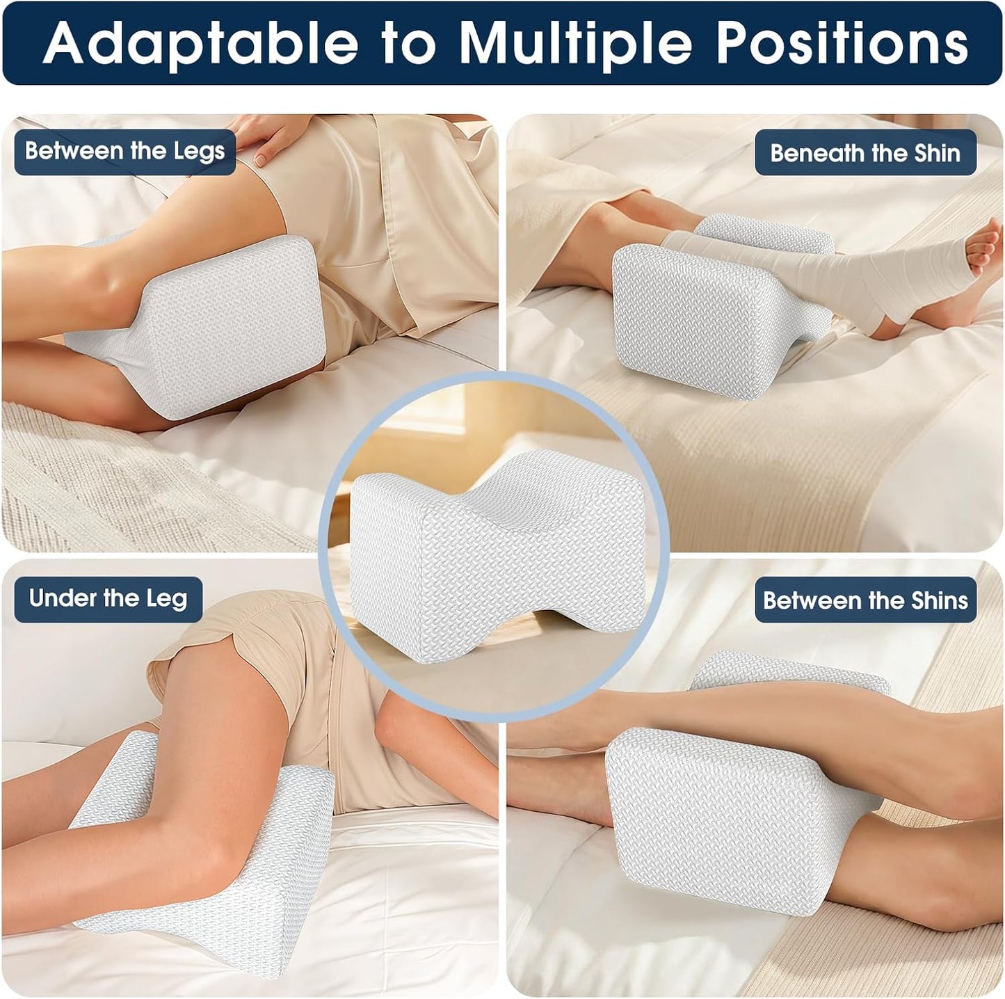 BlissTrends Memory Foam Knee Pillow, Knee Pillow for Side Sleepers, Leg Pillows for Sleeping Blood Circulation, Elevation Pillow for Spine Aligning, Sciatica, Back, Hip, Knee, Ankle Pain, Grey