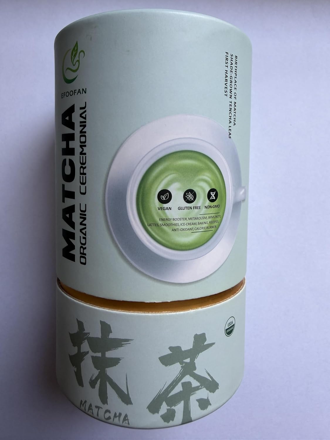 EFOOFAN Organic Ceremonial Matcha Powder, 1st Harvest Shade-Grown, 45g Tin