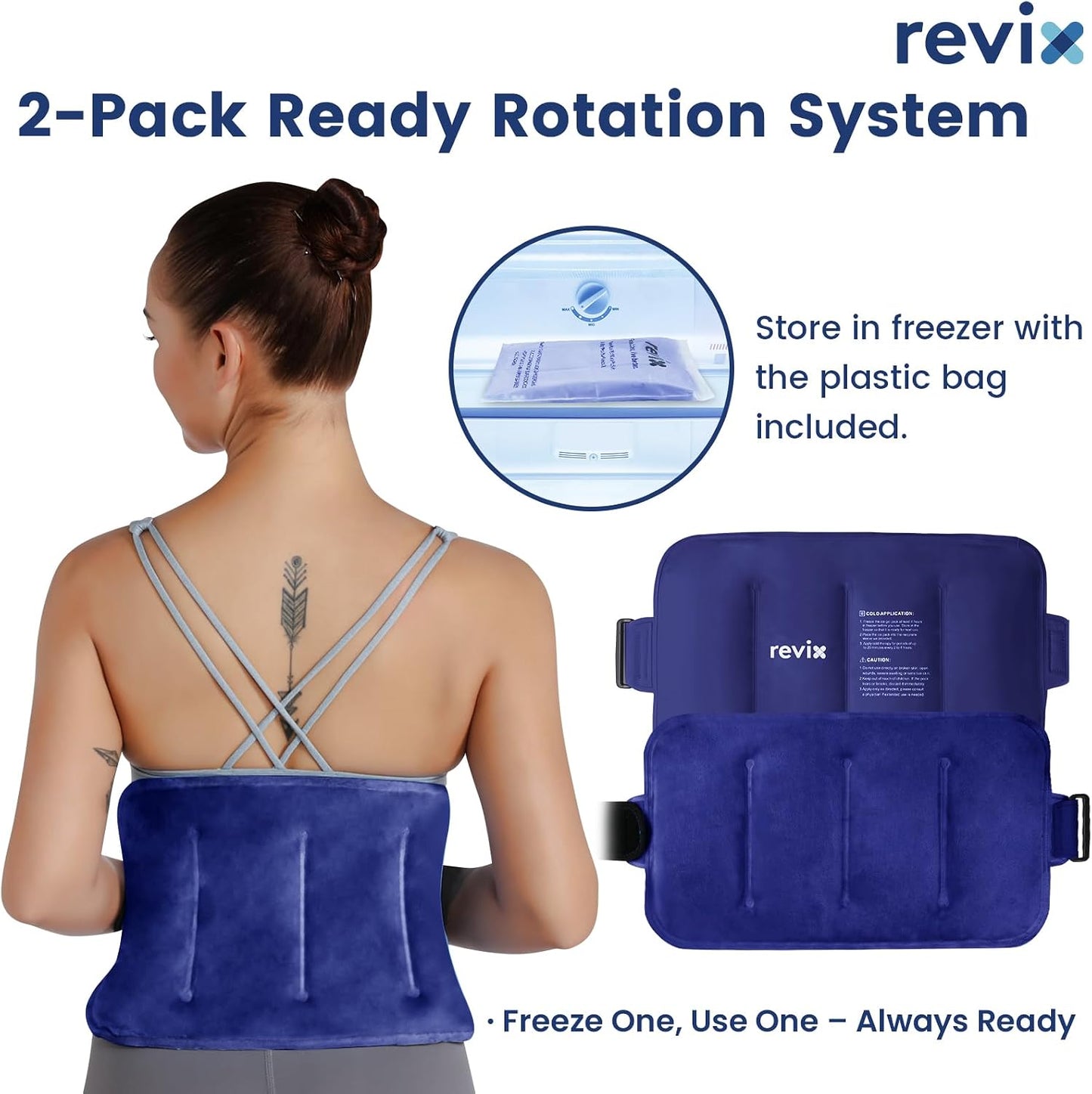REVIX Ice Pack for Injuries Reusable Gel for Lower Back, Cold Packs for Back Shoulder, Elbow, Hip, Leg, Wrap Around Entire Knee, Soft Cold Compress,16 × 9" Navy
