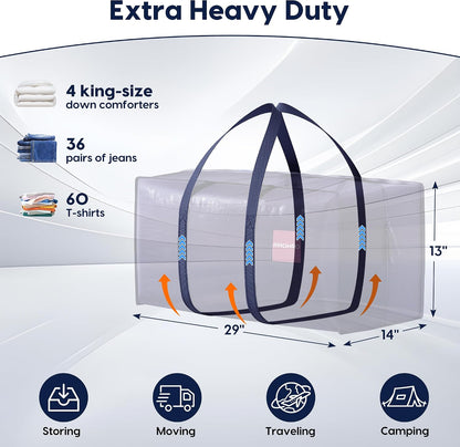 Moving Bags Heavy Duty 210GSM with Full-Open Side Zipper, 93L 220lbs Waterproof Foldable Storage Totes for College Dorm Move-In, Moving Boxes Alternative & Home Organization, Blue