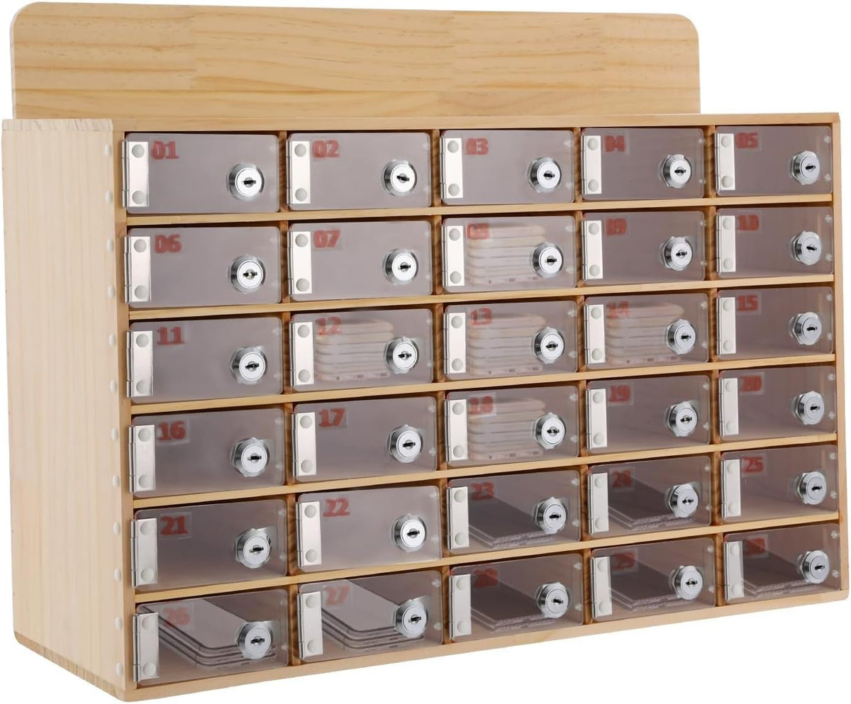 Wooden Mobile Phone Charging Station with 40 Slots - Wallmounted Or Standalone Acrylic Nizer with Key Lock for Office Classroom Gym - Secure Device Storage Solution,40 Slots