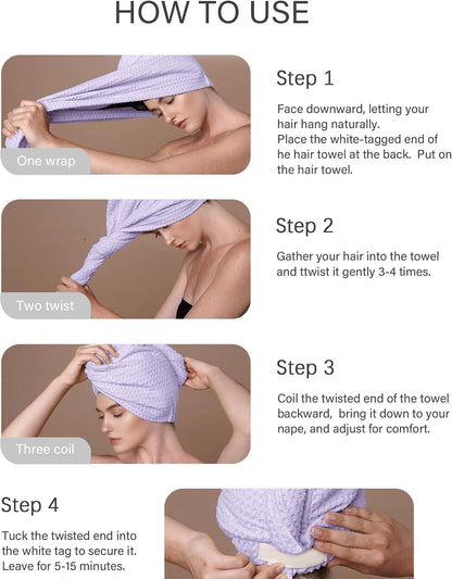 ROLSHOL 2 Pack Microfiber Hair Towel Wrap for Women, 32" x 11" Waffle Weave Hair Plopping Towel for Curly, Long & Thick Hair, Anti-Frizz Hair Turbans for Wet Hair (Pink, Grey)