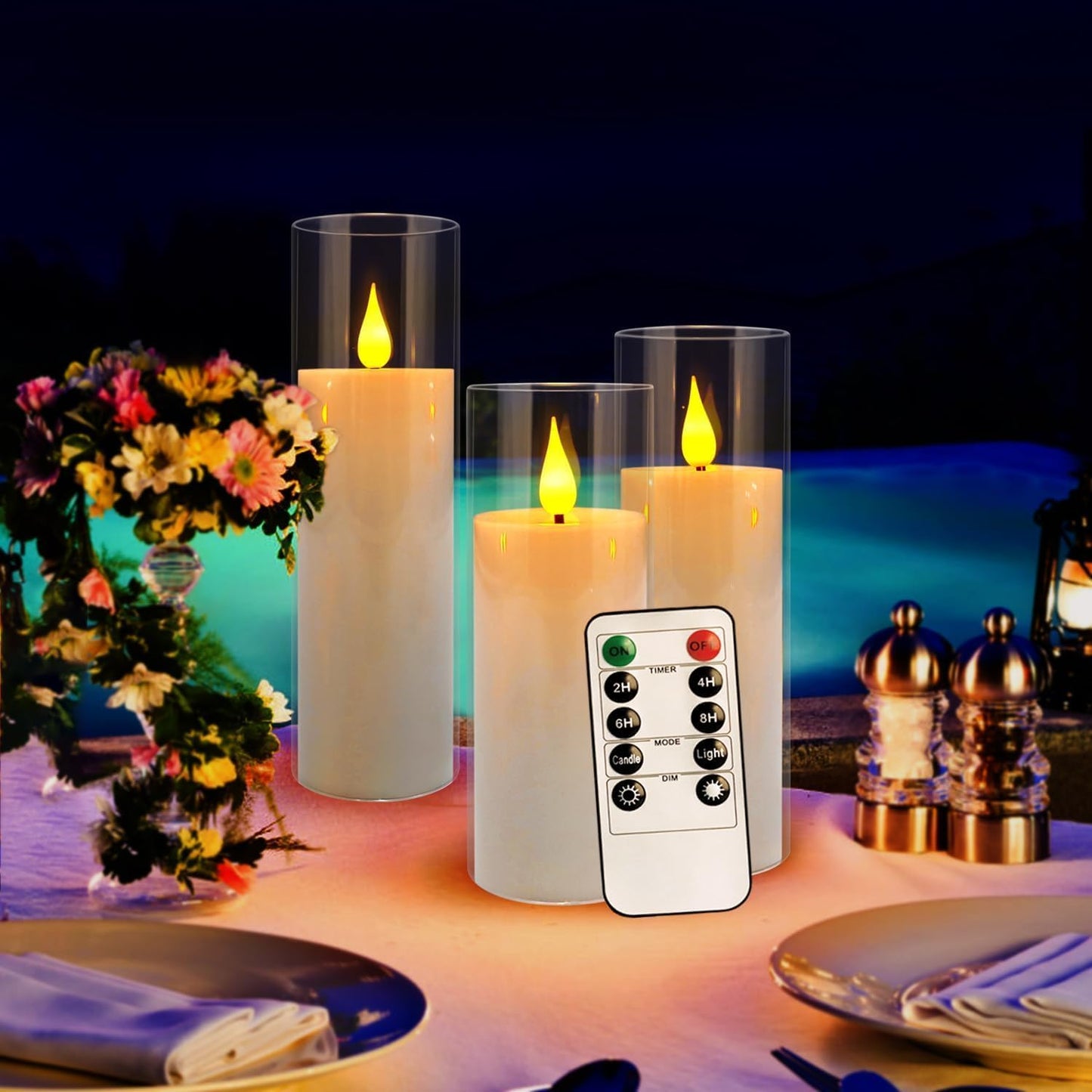 YOROXRG Set of 24 Waterproof Outdoor Flameless Candles, LED Candles with 4 Remote and Timer,(H 4" 5" 6" x D 2.2"),for Halloween Wedding Festiv
