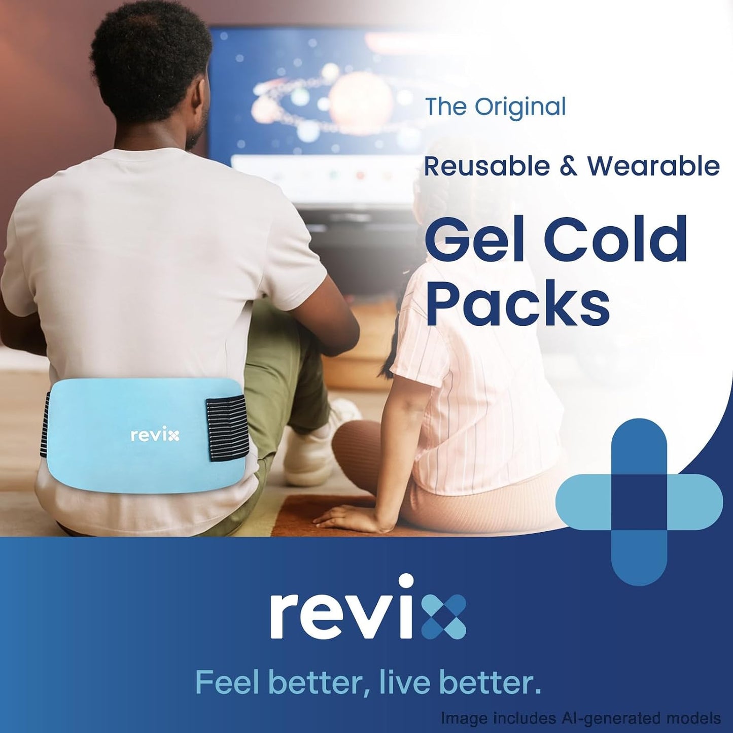 REVIX Ice Packs for Injuries Reusable, 2 Packs Hot and Cold Pack with Adjustable Strap, Flexible Ice Wraps for Joints and Muscle, Rotator Cuff, Back, Knee Discomfort Relief (10" x 5" Blue)