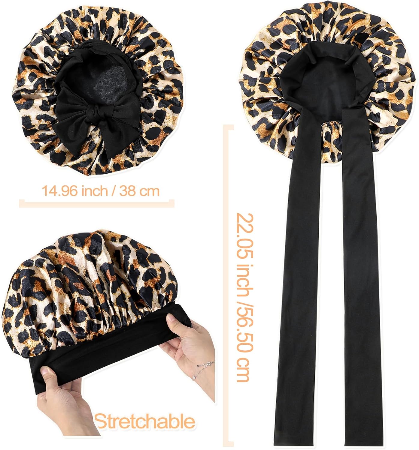 GDTOGRT Satin Silk Bonnet for Sleeping Women - Double Layer Sleep Hair Bonnets Caps for Curly Braid Hair with Tie Band