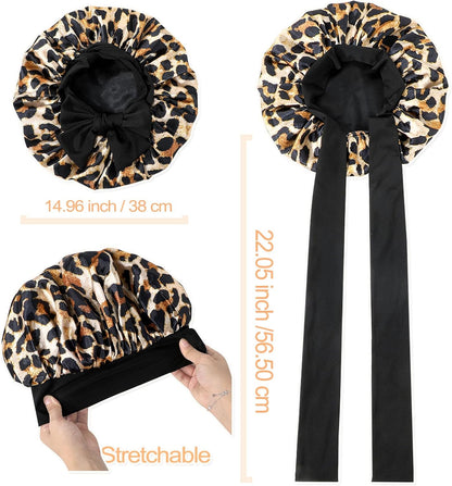 GDTOGRT Satin Silk Bonnet for Sleeping Women - Double Layer Sleep Hair Bonnets Caps for Curly Braid Hair with Tie Band