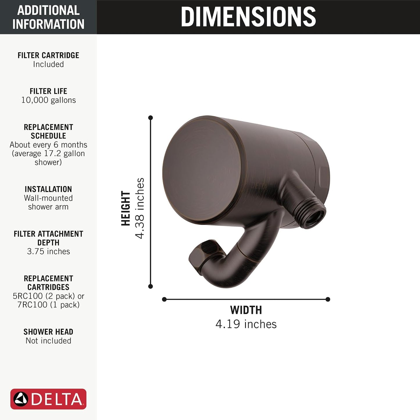 Delta Faucet Clarifi Premium Shower Filter Attachment with Filter, Hard Water Shower Filter, Shower Head Filter, Stainless 5SF100-SS