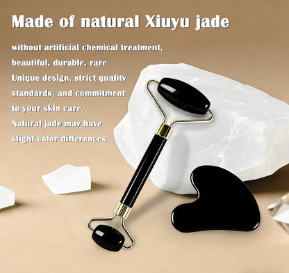Jade Roller Gua Sha Tools - Nature Gua Sha Facial Tool Skin Tightening Face Massager Anti-Aging Jade Face Roller Puffiness Reducing Guasha Stone for Women Men（Green）