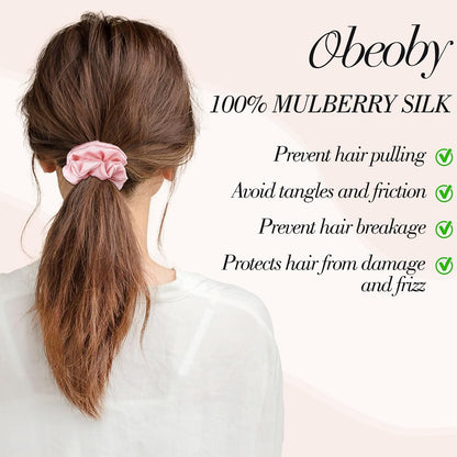 4 Pack 100% Mulberry Silk Scrunchies for Hair Sleep, No Damag Frizz Control Stylish Silk Hair Scrunchies Small Gifts for Women