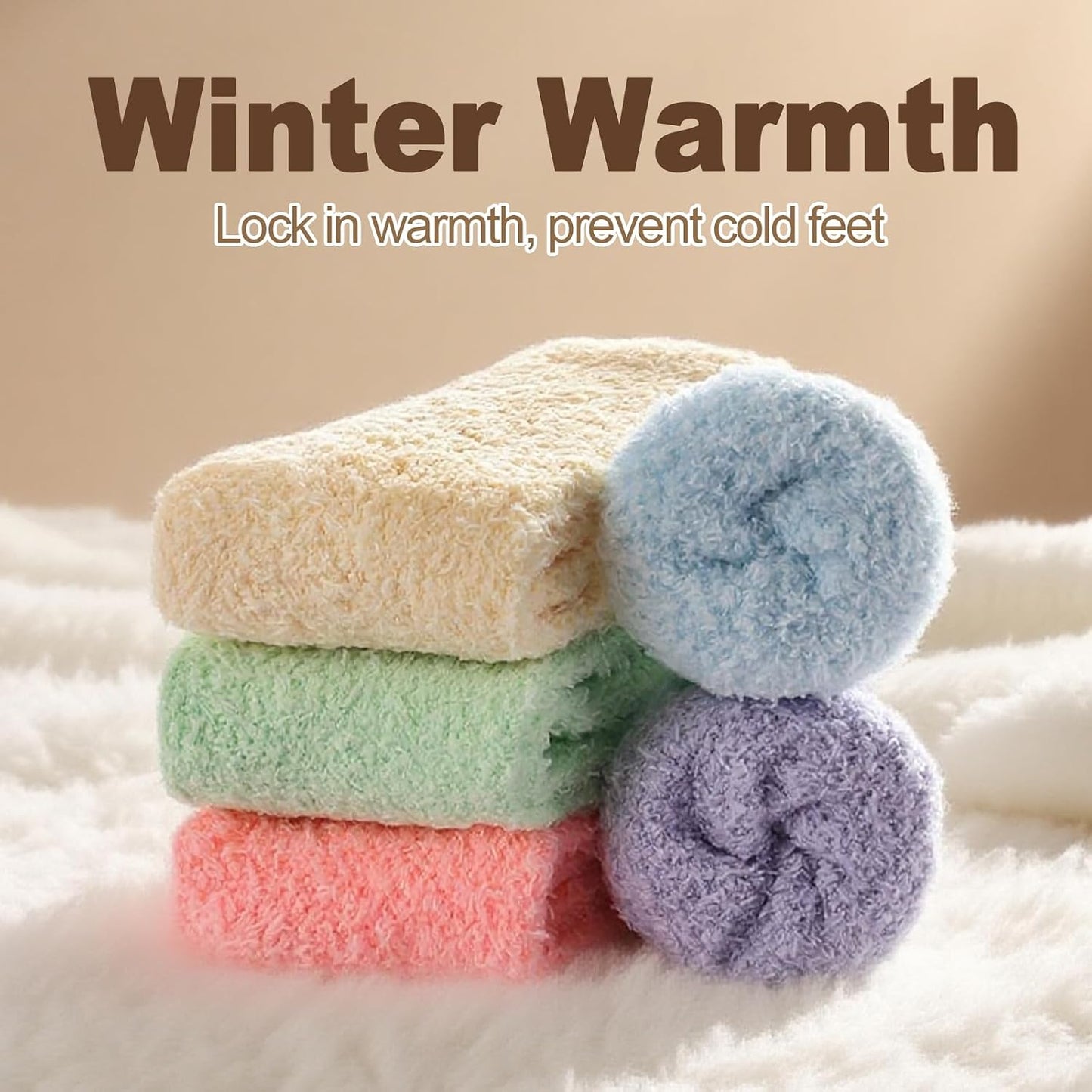 5 Pairs Fuzzy Socks with Grips for Women, Non Slip Cozy Fluffy Soft Socks, Winter Sleep Slipper Hospital