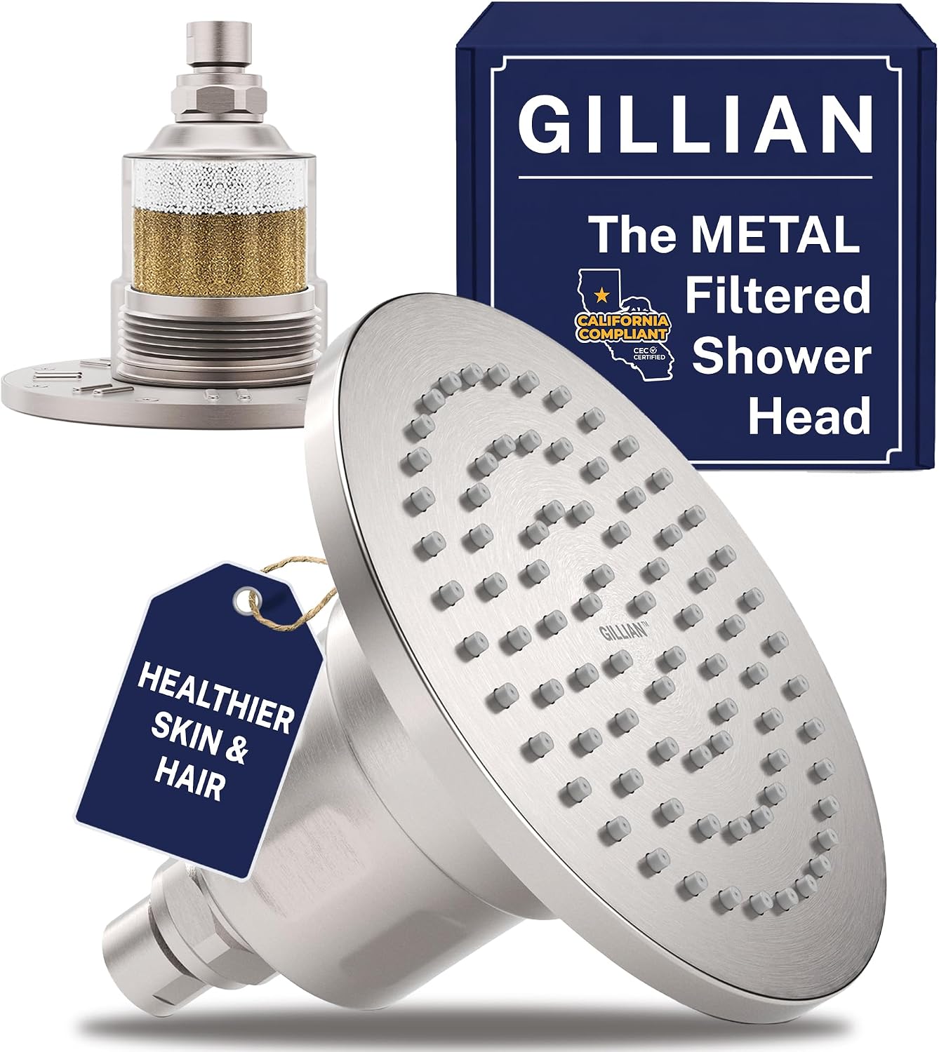 Gillian Metal Filtered Shower Head High Pressure, KDF-55 Removes Chlorine