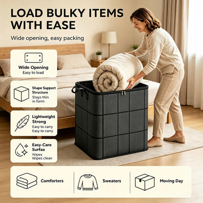XXL Foldable Storage Bags with Reinforced Handles, 180L Large Capacity, 2 Pack, Fabric Moving Bags for Bedding, Sweaters, Closet Organizer