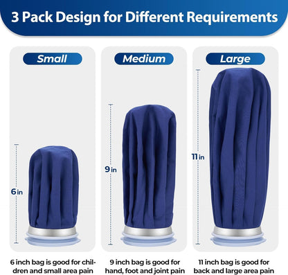 Ice Bags for Injuries Reusable: Ohuhu 3 Packs Ice Cold Packs with Wrap Ice Bag Hot Water Hot & Cold Therapy Pain Relief for Knee Leg Injury No-Leak Waterproof Ice Bags 3 Sizes 6"/9"/11", Blue
