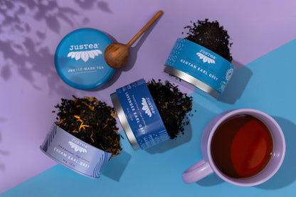 JusTea EARL GREY TEA TRIO 3 Flavour Variety Pack, 45+ Cups Tin with Spoon
