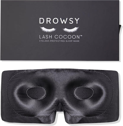 DROWSY Eyelash Protecting Silk Sleep Mask for Natural Lashes & Extensions. Deep Eye Cups, Zero Pressure, Total Blackout, Full Wraparound (Moonlight Shadow)