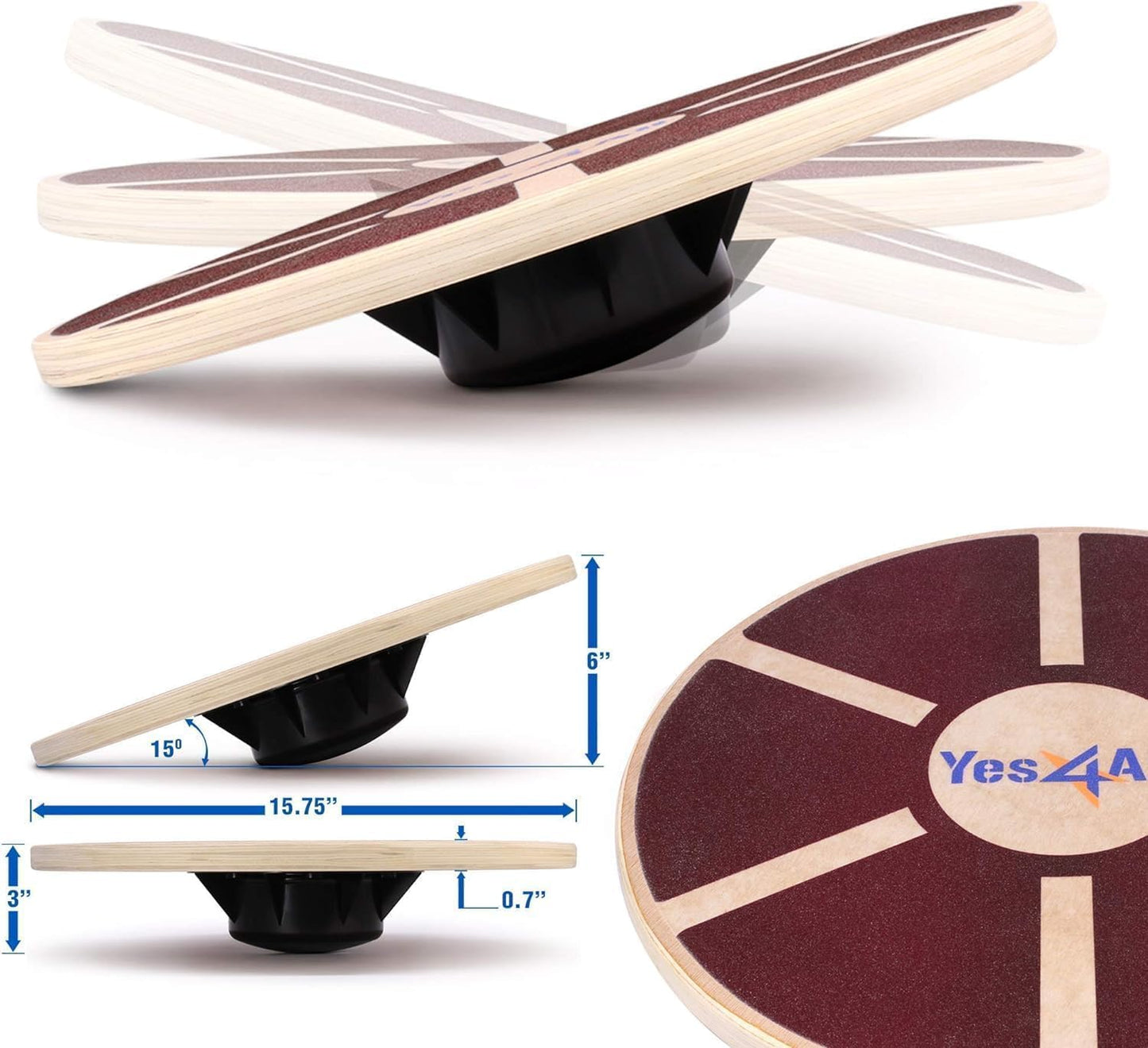 Yes4All Versatile Wooden Wobble Balance Board, Balance Trainer for Mobility Training, Standing Desk, Core Training, Exercise Balance Stability Trainer