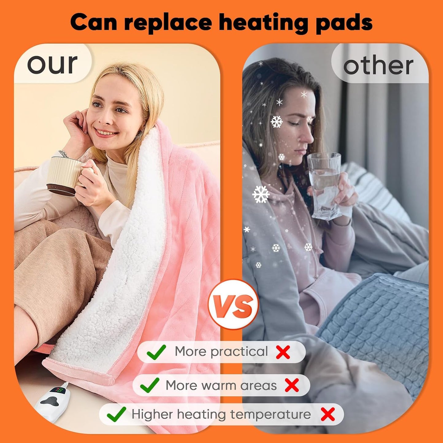 greenoak Heated Blanket Electric Throw 50"X60", Heating Blanket with 10 Heat Levels 1/2/4/6/8 Hours Auto-Off,Fleece Soft Sherpa Blanket,Gifts for Grandma Mom Seniors, Misty Grey