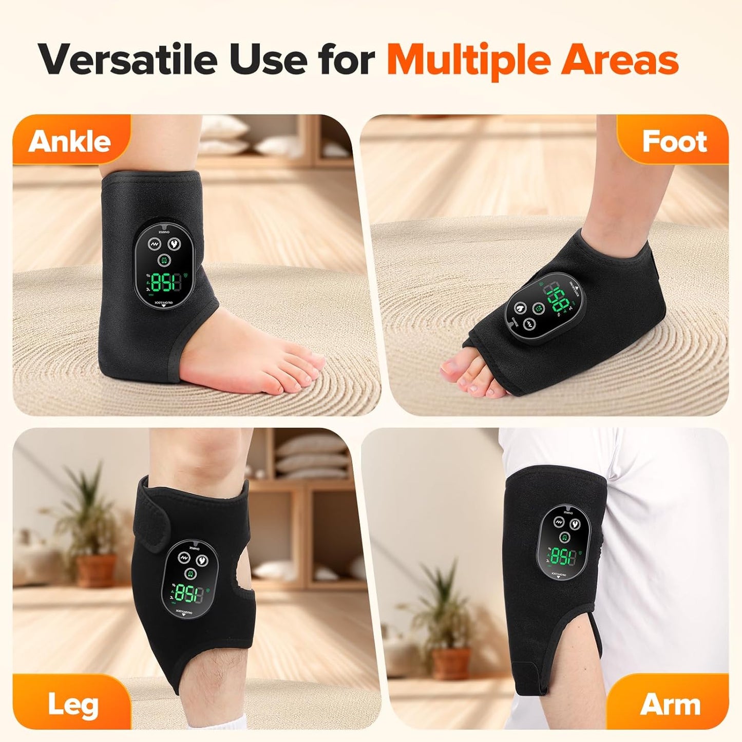 WoloyHeatie Cordless Foot Massager for Neuropathy, 3000mAh Rechargeable Ankle Heating Pad with Massage for Circulation, Foot Ankle Pain Relief Massager, Gray