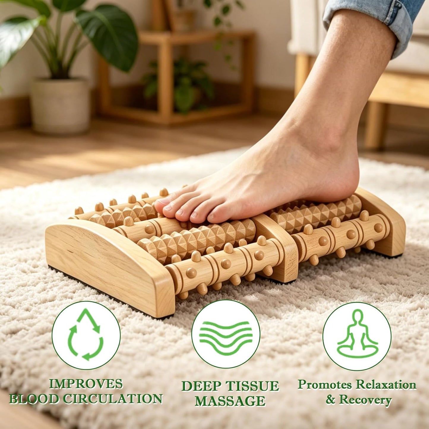 Dual Foot Massager Roller, Fast Relief for Plantar Fasciitis, Wooden Foot Massager Roller Acupressure Tool with Reflexology Chart, Pain Relief for Seniors & Desk Workers, Gifts for Women and Men