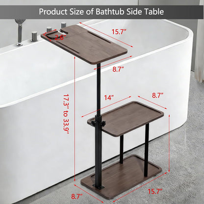 3 Layer Bathtub Tray Table,Bamboo Swivel Bathtub Side Table Height Adjustable,Freestanding Bathtub Tray for Tub Against Wall,Bathtub Accessories&Bathroom Organizer for Luxury Home Spa (Black)