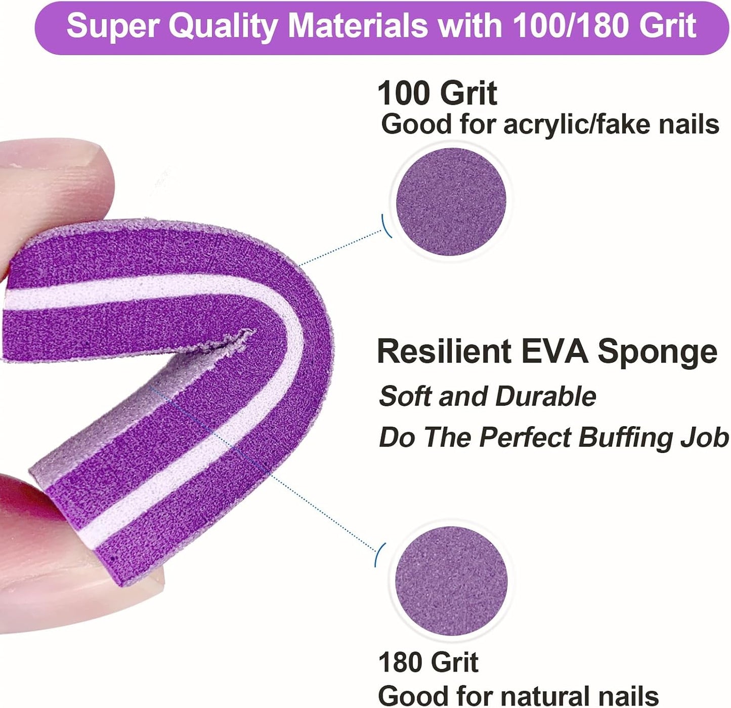 Pink Professional Nail Buffer Set - 30 Pcs, Acrylic & Natural Nails, 100/180 Grit Buffer Blocks