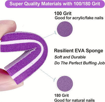 Pink Professional Nail Buffer Set - 30 Pcs, Acrylic & Natural Nails, 100/180 Grit Buffer Blocks