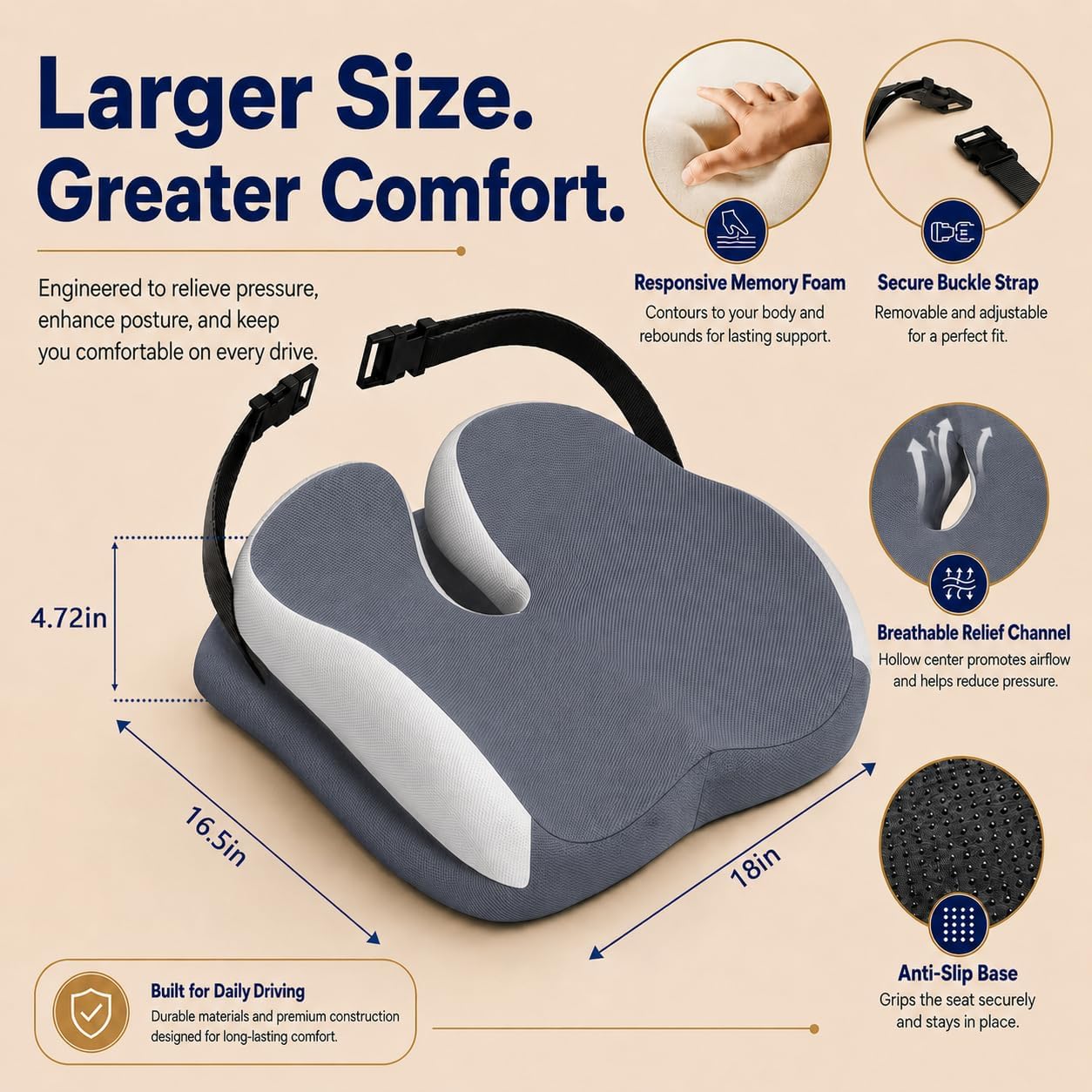 Seat Cushions for Office Chairs Wheelchair Cushion for Long Sitting Back Pain，Memory Foam Seat Car Computer Desk Chair Cushion，Coccyx Cushion for Tailbone Pain Relief Cushion Office Chair Black