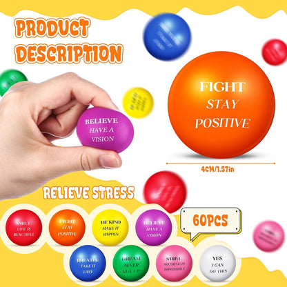 Blulu 60 Pcs Stress Ball Bulk for Adult Kid, Stress Relief Balls