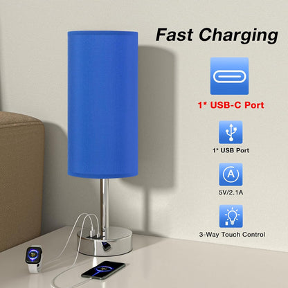 Dicoool Touch Table Lamp for Bedroom, 3 Way Dimmable Bedside Lamp with USB C & A Charging Ports - Small Desk Lamp for Dorm Room, College, Kids, Office, Living Room, White
