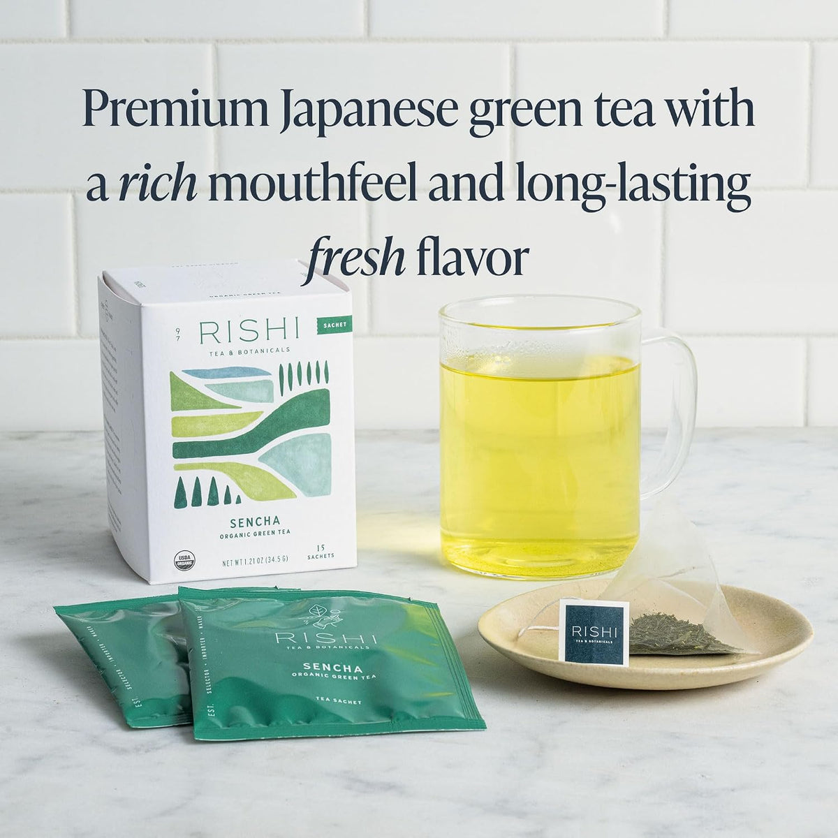 Rishi Tea Sencha Green Japanese Organic Sachet Tea Bags, Caffeinated, 15ct