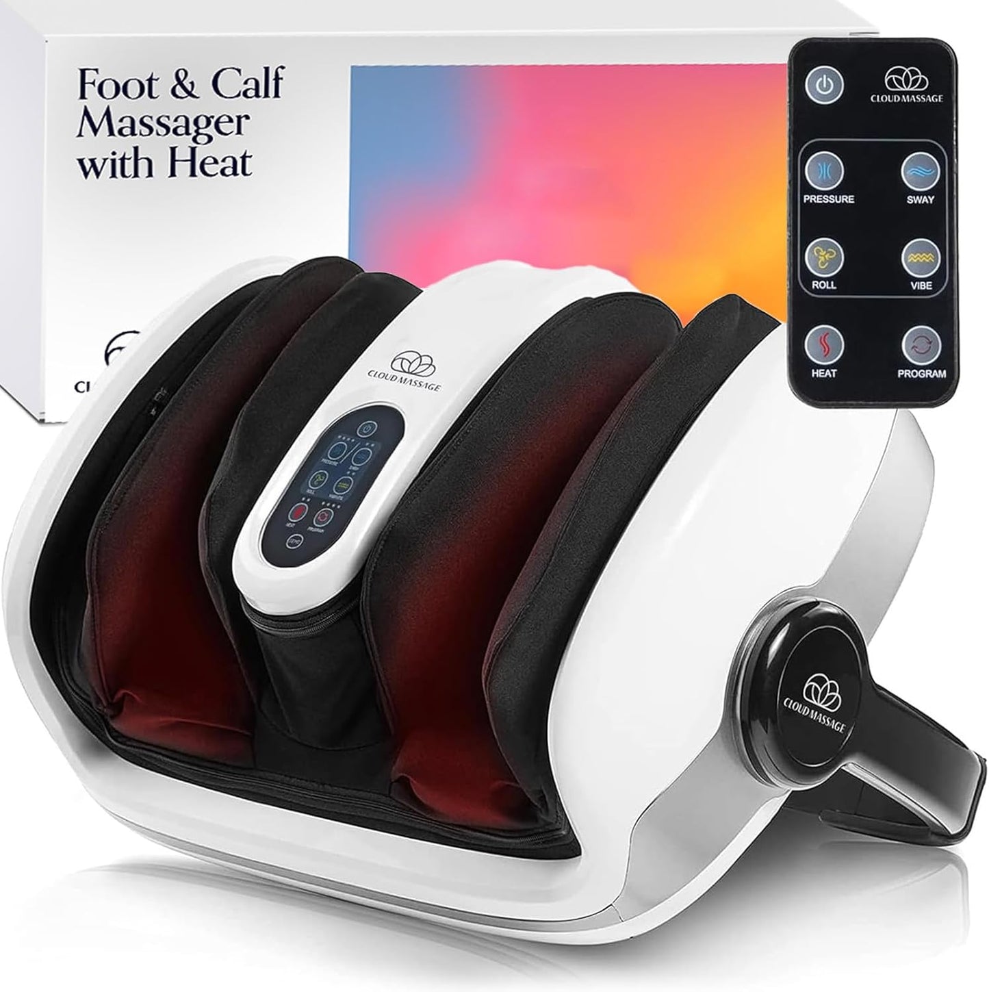 Cloud Massage Shiatsu Foot Massager with Heat - Deep Kneading & Compression, Adjustable Intensity, Multi-Mode Leg and Foot Massager with Remote Control, Anti-Slip Base - Standard Size, Black