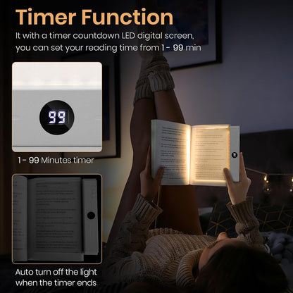 LED Book Light, 3 Color Temps & Stepless Dimming, Night Reading with Timer