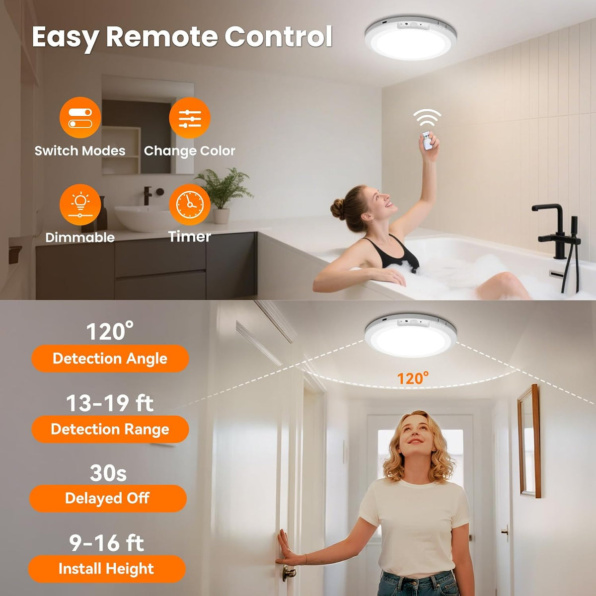 Rechargeable Ceiling Light with Remote, 10000mAh