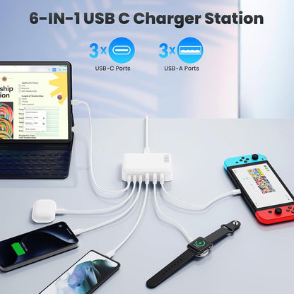 USB C Charger 200W USB C Charger Block,Upgraded GaN III 8-Port Fast Charging Station Hub,PD 65W Laptop Charging Adapter Compatible with MacBook Pro/Air,DELL,Steam Deck,iPhone 16/15/14,Galaxy S23/22