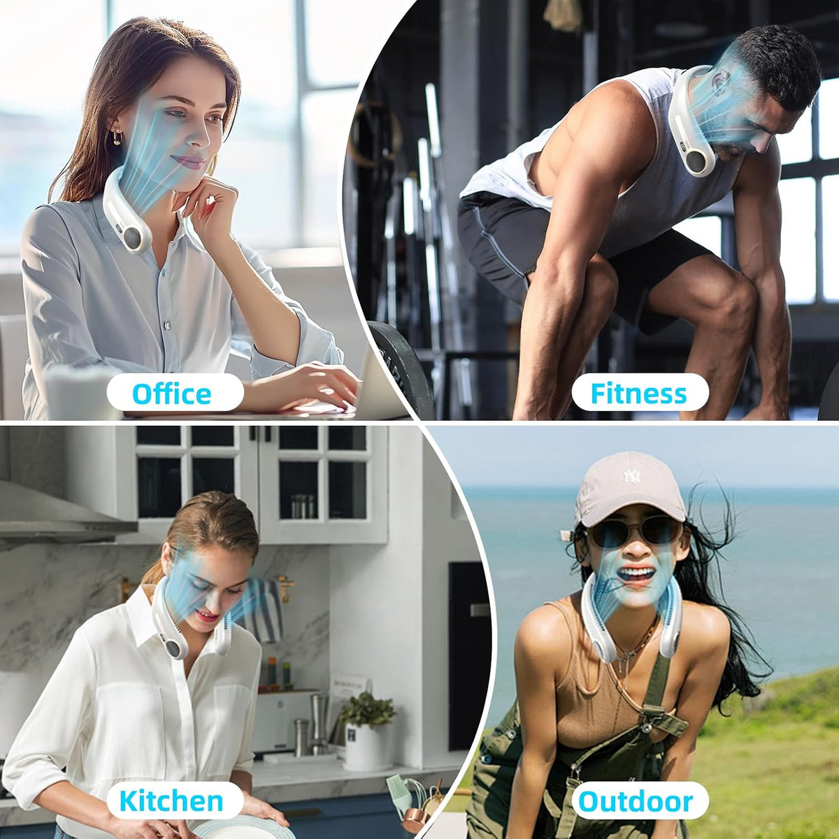 Portable Neck Fan, Personal Wearable Bladeless Fan, 6000mAh USB Rechargeable, 360° Airflow, LED Display, 4-Speeds, Hands Free Fan for Outdoor Indoor, Birthday Gifts for Men Women Dad Mom (Black)