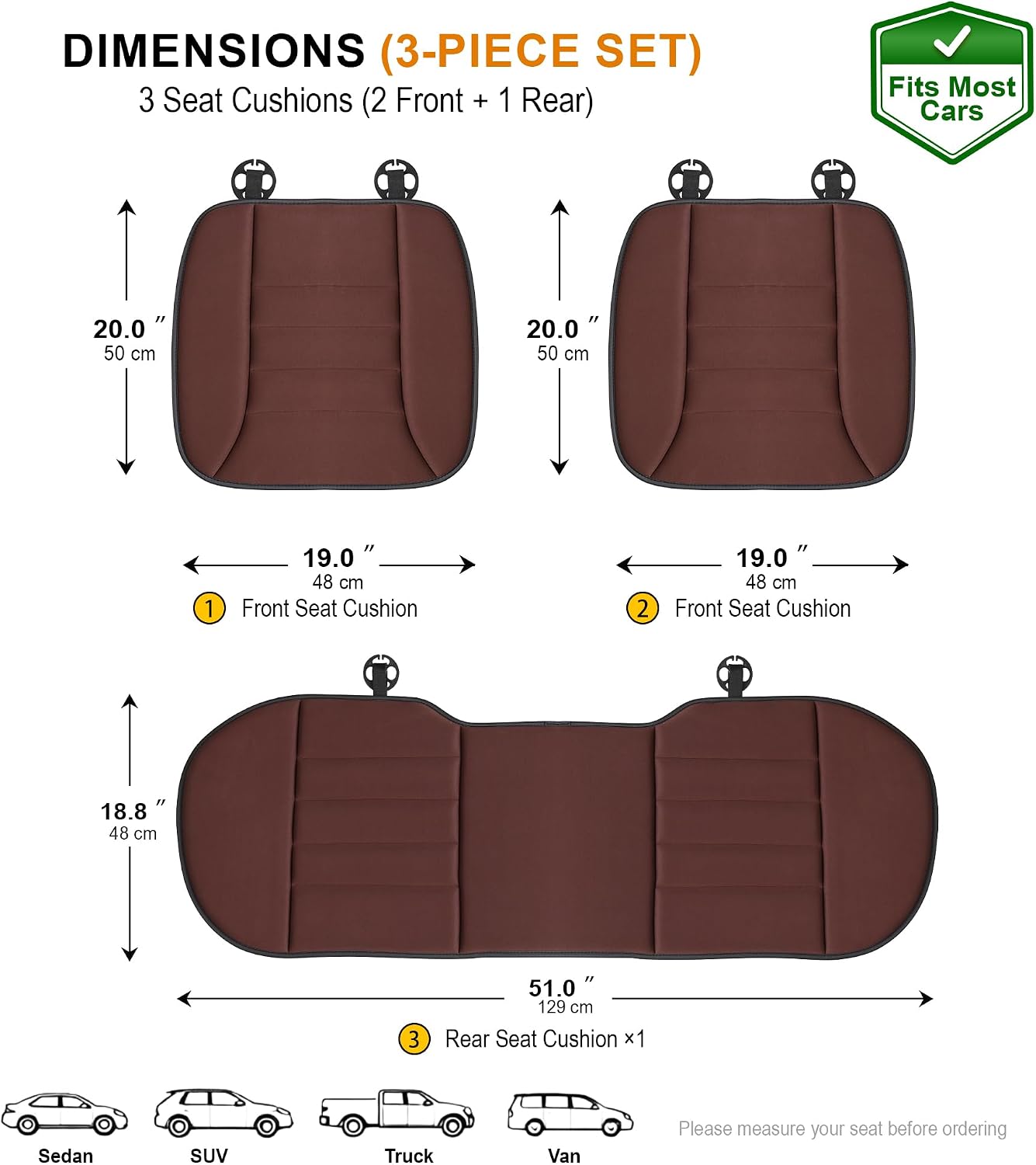 kingphenix Car Seat Cushion with 1.2inch Comfort Memory Foam, Seat Cushion for Car and Office Chair (Black)