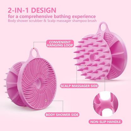 Silicone Body Scrubber 2 Pack, BEAUTAIL Shower Bath Scrubber, More Hygienic Than Traditional Loofah, Lather Nicely, Gentle Exfoliating Brush for Women Men Baby Sensitive Skin, Black+Purple