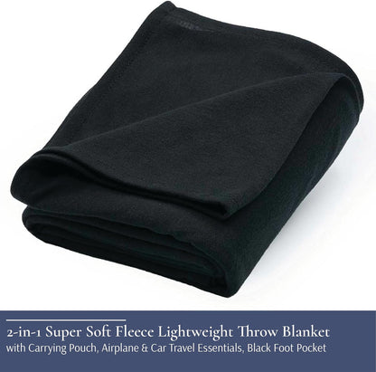 Brookstone Travel Blanket - 2-in-1 Super Soft Lightweight Throw Blanket with Carrying Pouch, Airplane & Car Travel Essentials, Blue