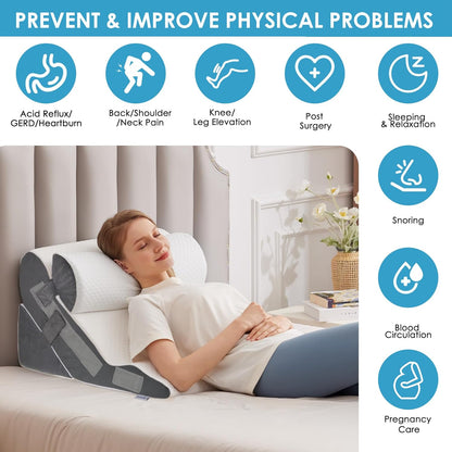 MEGCXIT Wedge Pillow Set for After Surgery, Bed Wedge, 3PCS, White/Grey
