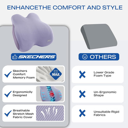 Skechers Memory Foam Lumbar Pillow,Lumbar Support Pillow for Office, Chair Lower Back Pain Relief Lumbar Pillow, Ergonomic Design Back Support Pillow for Office Chair, Car, Home, Travel,Black