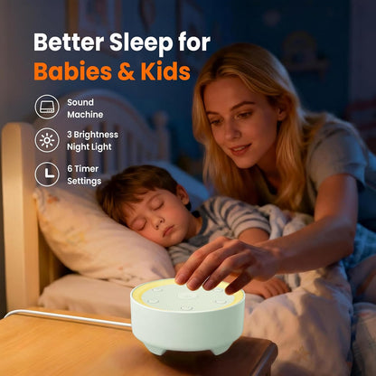 Kipcush White Noise Machine for Sleeping – High-Fidelity Non-Looping Sounds, Dimmable Night Light, USB Powered, Sleep Sound Machine for Baby, Kids & Adults (A - Model White+, Standard)