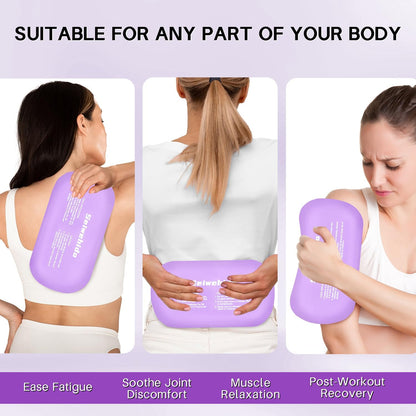 Ice Packs for Injuries Reusable Gel 2 Hot Cold Compress Therapy Pack with Adjustable Strap Soft Ice Wraps for Ankle Knee Leg Neck Shoulder Wrist Feet Back Pain Relief (Purple, Medium 10 x 5.5 Inch)