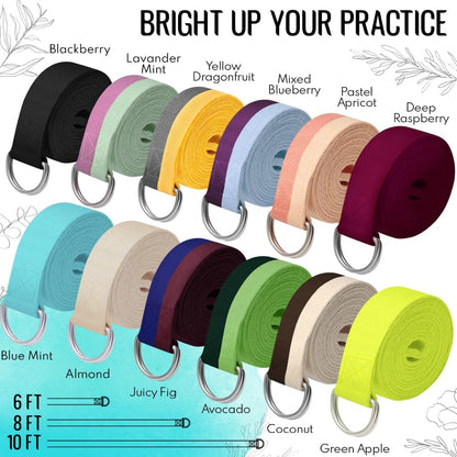 TECEUM 2 IN 1 Yoga & Mat Strap for Stretching – Cotton – 6/8/10 ft