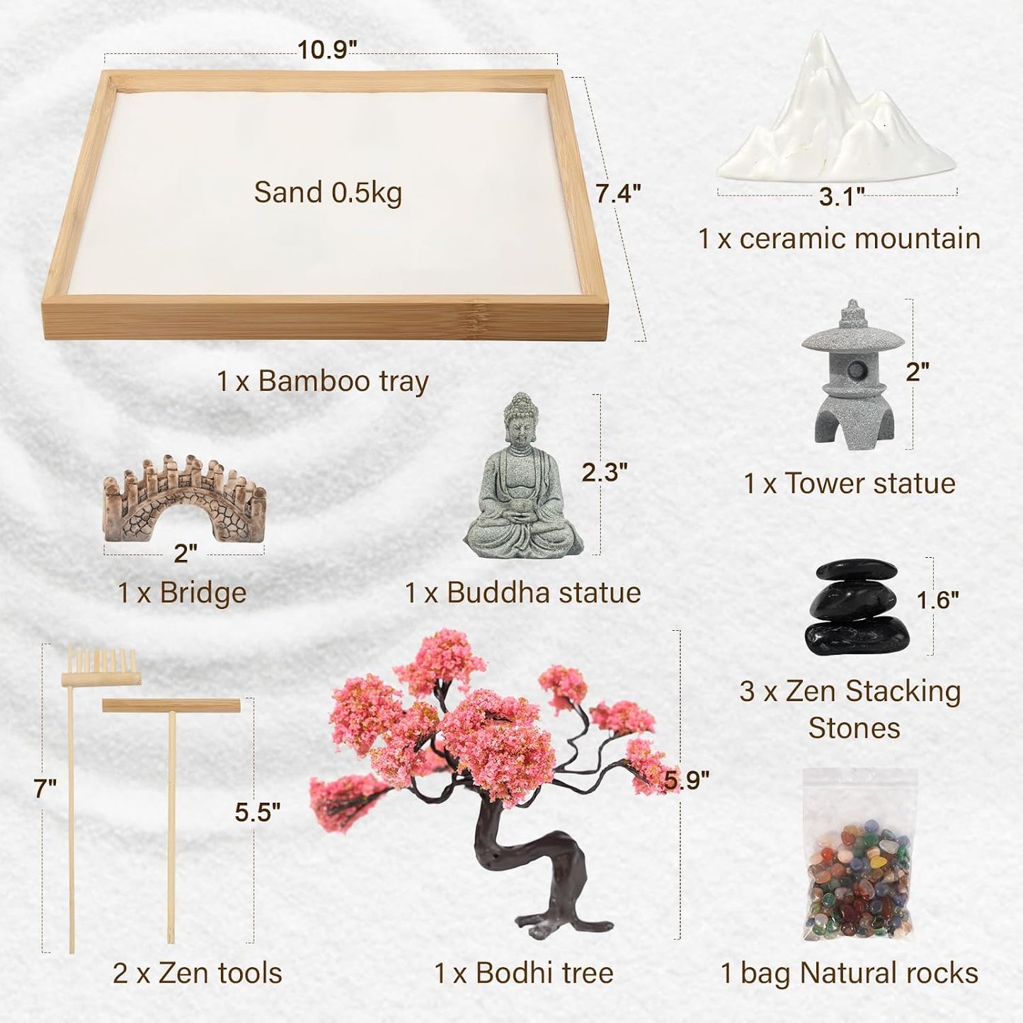 Mini Zen Garden for Desk Bodhi Tree and Buddha | Desktop Sand Tray Japanese Zen Garden Kit for Therapy Office Decor, Home Decor, Meditation Gifts