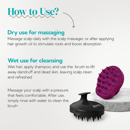 HEETA Hair Scalp Massager Shampoo Brush 2 Pack, Soft Silicone Bristles to Remove Dandruff, Waterproof Hair Scrubber for Both Wet Dry Use, Suitable for Men & Women (Green & Black)