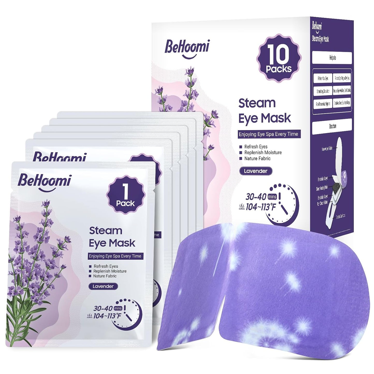 BeHoomi Steam Eye Mask, 10Packs Heated Eye Mask, Self Heating Disposable SPA Warm Compress for Eyes Sleep Mask, Travel Essentials & Relaxation Gifts for Women (Unscented)