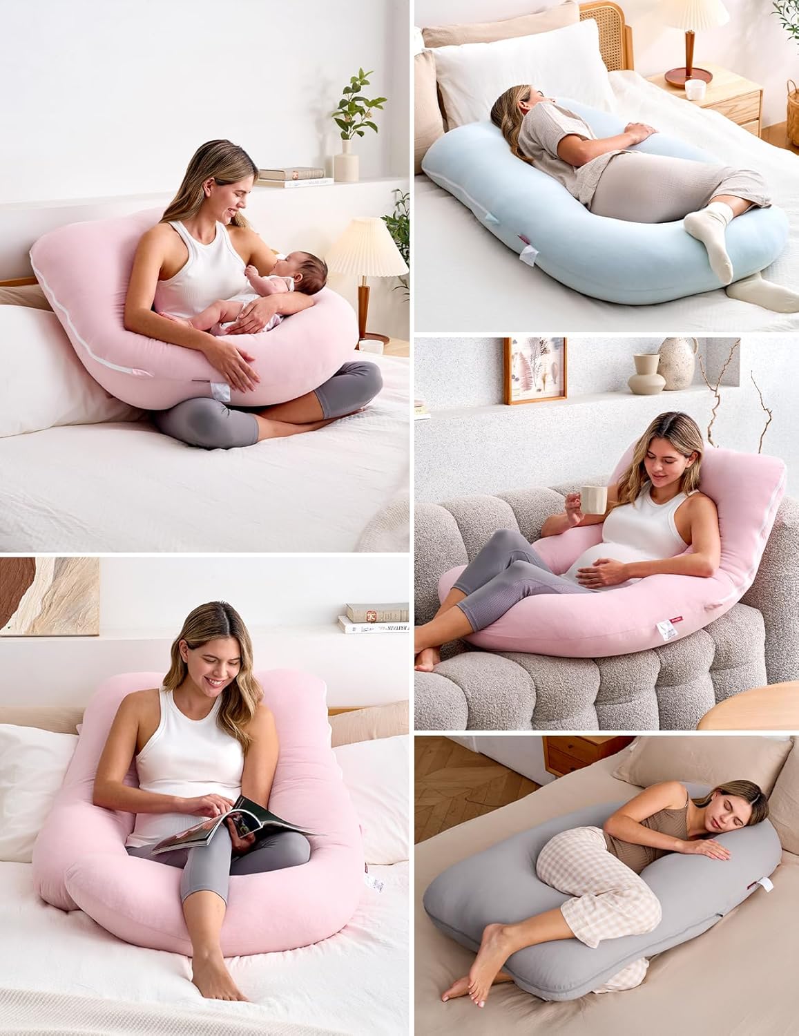 Momcozy Pregnancy Pillows with Cooling Cover, U-Shaped Full Body Maternity Pillow for Side Sleepers 57 Inch - Support for Back, Hip, Belly, Legs for Pregnant Women