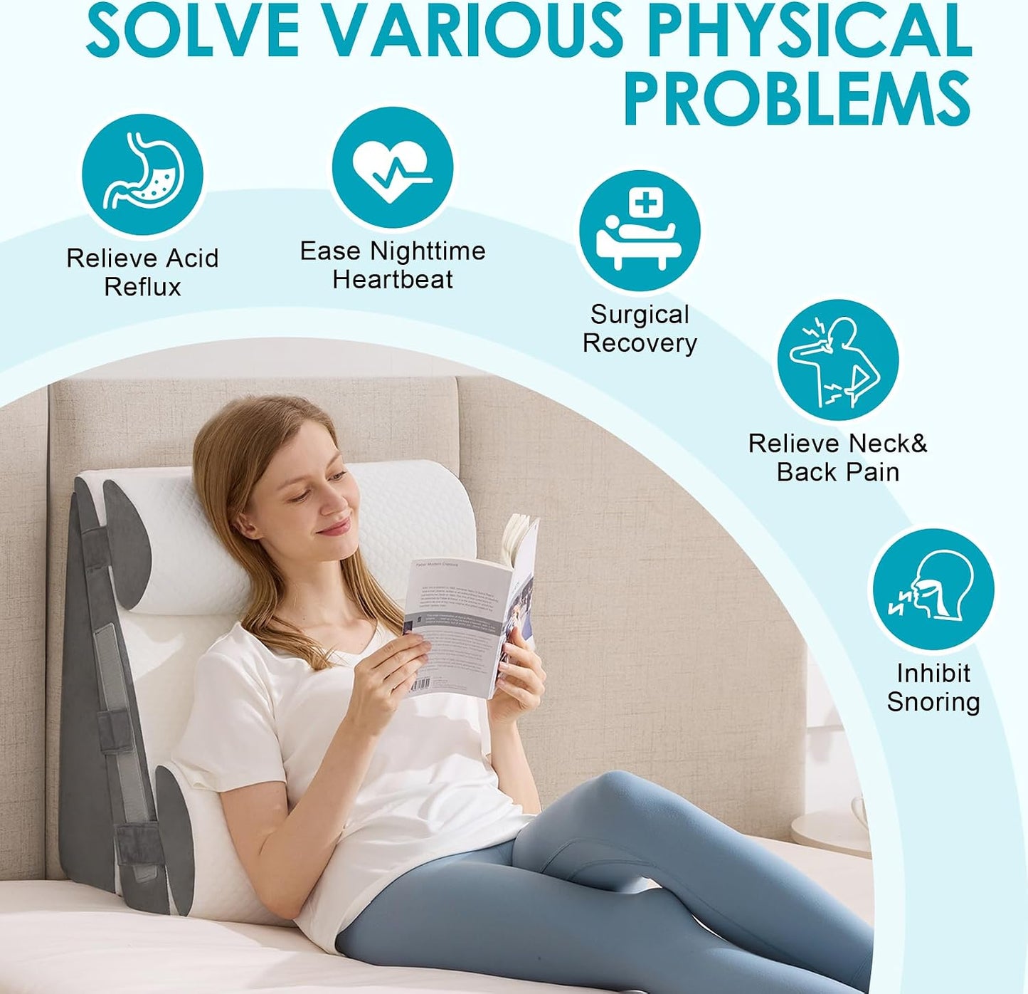 3Pcs Wedge Pillow Set for After Surgery,Acid Reflux Relief, Adjustable Bed Wedge Pillows for Sleeping,Anti Snore, Memory Foam Triangle Pillow for Back&Neck&Shoulder Pain Relief, White&Grey