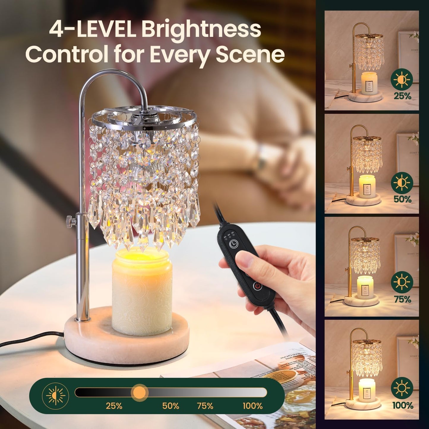 Candle Warmer Lamp with Timer Dimmer and 3 Bulbs, Lamp Candle Warmer with Marble Base,Wax Melt Warmer for Jar Candles, Birthday Gifts for Women Mom, House Warming Gifts New Home Decor (RGB-Black)