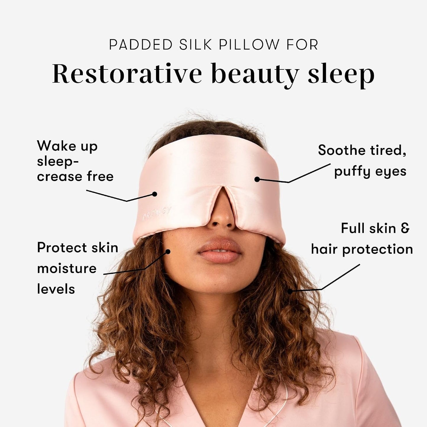 DROWSY Silk Sleep Mask - Face-Hugging, Padded Cocoon for Luxury Sleep in Total Darkness - 100% Pure Mulberry Silk (Black Jade)